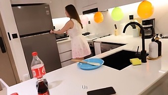 I Have A Real Orgasm While Roleplay With My Friend’s Mom In The Kitchen After His Birthday.